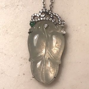 Rare Jade and Diamond Necklace in 18K White Gold